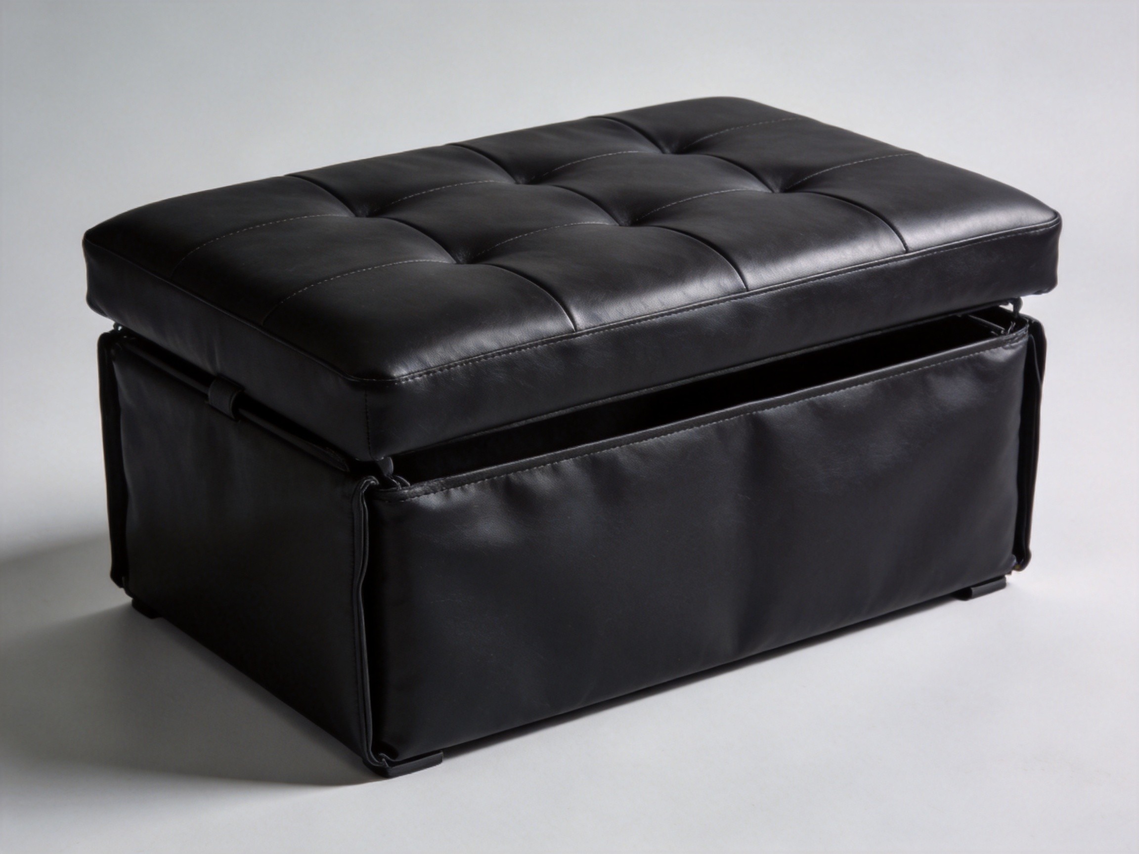 Foldable Faux Leather Storage Ottoman In Black