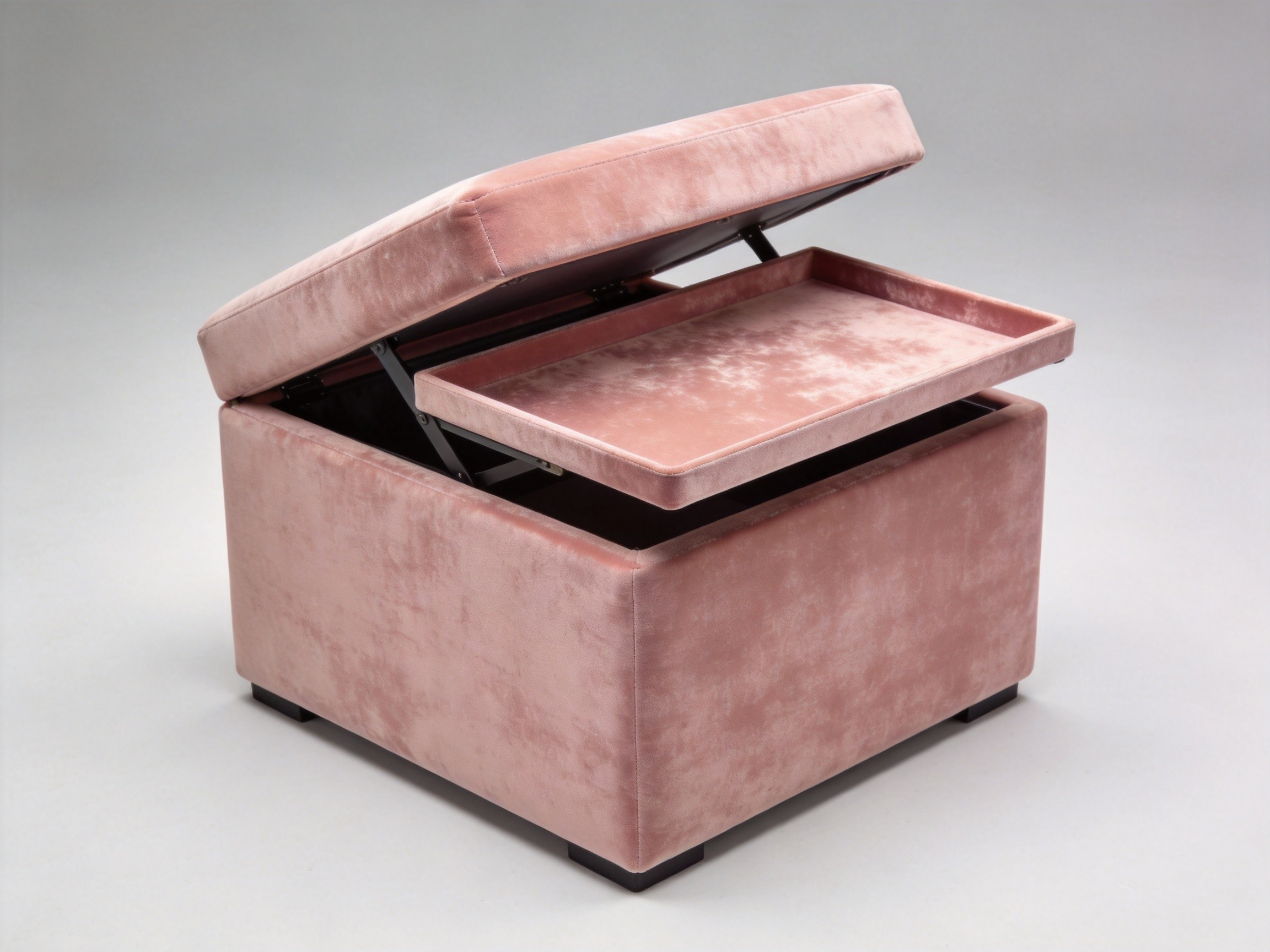 Square Velvet Storage Ottoman With Tray Top